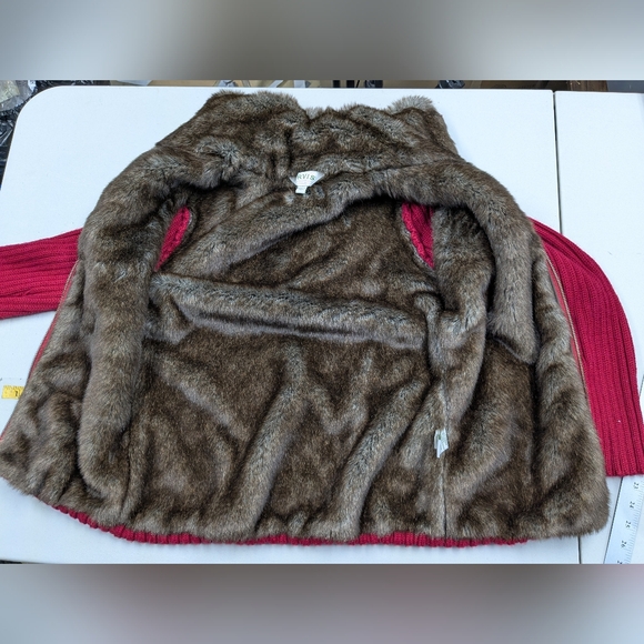 Orvis Faux Fur Lined Wool Blend Zip Up Red Pink Women's Small Knit Sweater A016 - Picture 15 of 15